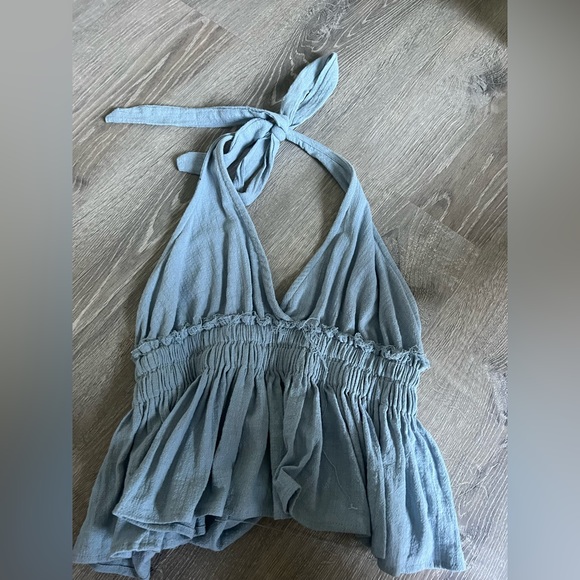 Tops - Blue ruffle backless going out top